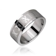 Stainless steel ring - Roman numerals with matte background strip