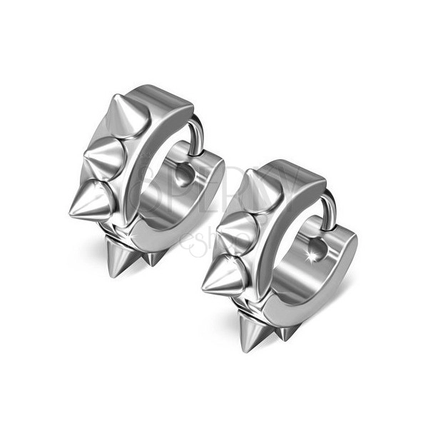 Steel earrings - silver circles with pointy projections