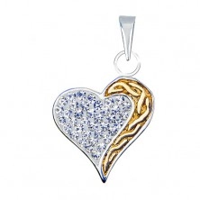 Heart pendant made of 925 silver with zircons and gold spiral