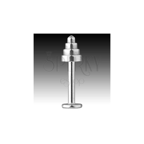 316L steel labret - quadricone with bent spike, width 1,6 mm