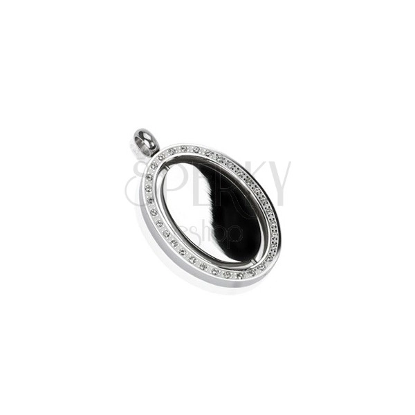 Oval stainless steel tag with zirconic frame