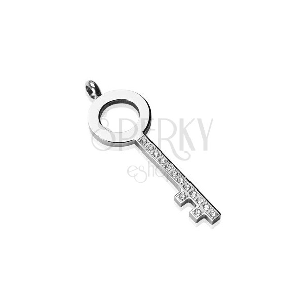 Steel pendant - simple key with zircons