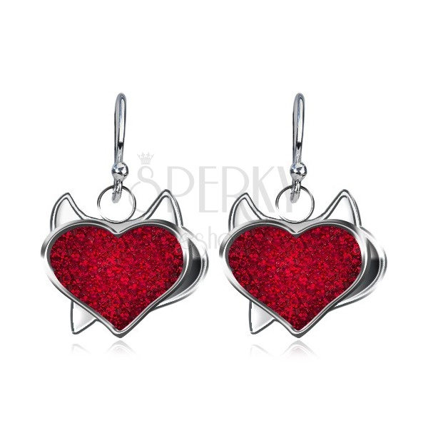 Dangling earrings made of silver 925 - devil's zircon heart