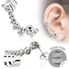 Fake steel piercing for ear, skulls, small zircons