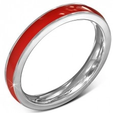 Thin band ring made of surgical steel - red, silver edge, 3,5 mm