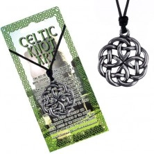 Necklace - black string and metal Celtic knot pendant