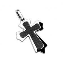 Stainless steel cross pendant with carbon fibers and sharp edges