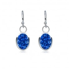 Earrings made of silver 925 - sapphire blue oval, zircons, small