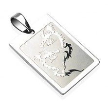Stainless steel fighting dragons pendant