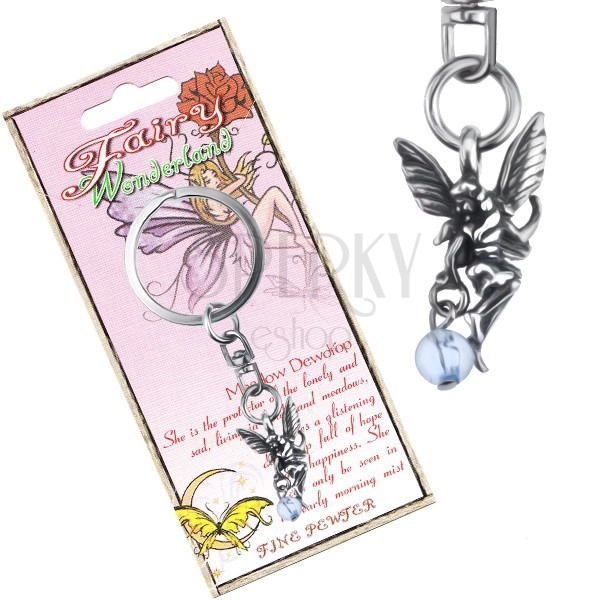 Metal keychain with pendant of meadow fairy holding ball