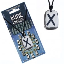 String necklace and metal pendant - black rune sign Gebo