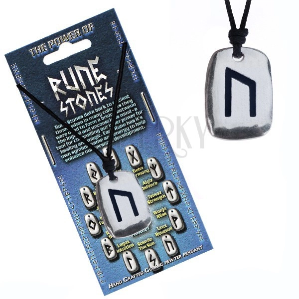 String necklace - metal pendant, tag, rune Uruz
