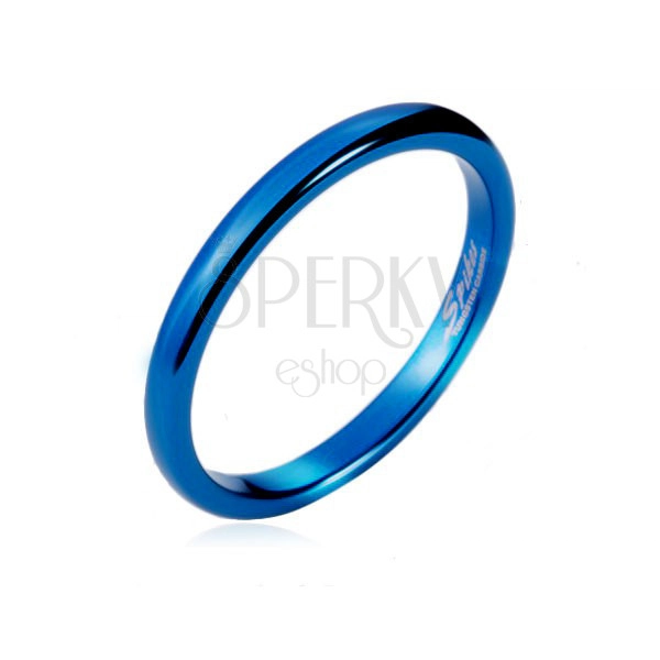 Ring made of tungsten - smooth blue band ring, rounded, 2 mm