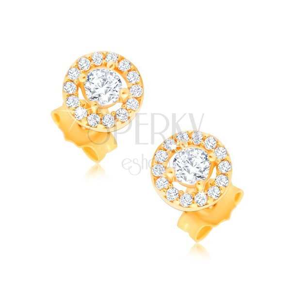 Stud earrings made of gold - circle with embedded zircons