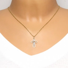 Pendant made of 14K gold - oval outline of cross with hollows and Christ in white gold