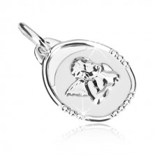 White gold pendant - plate with pensive angel