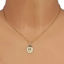 Gold pendant 585 - oval tag with chubby angel