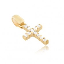 Pendant made of 14K gold - small zircon cross gripped with pins