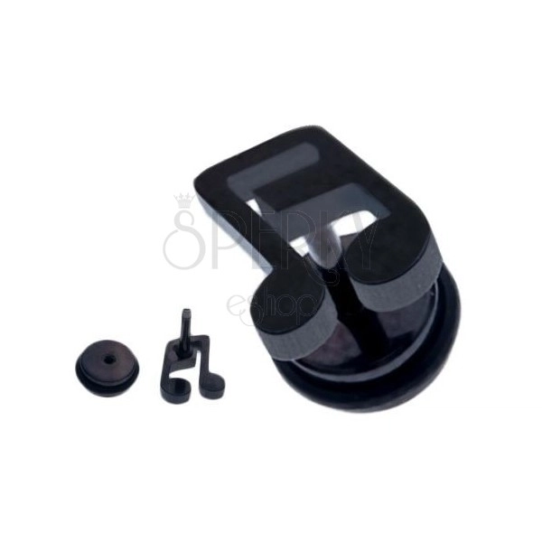 Fake ear plug made of steel - black semiquaver