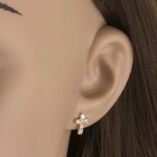 Gold earrings - crosses with six round zircons
