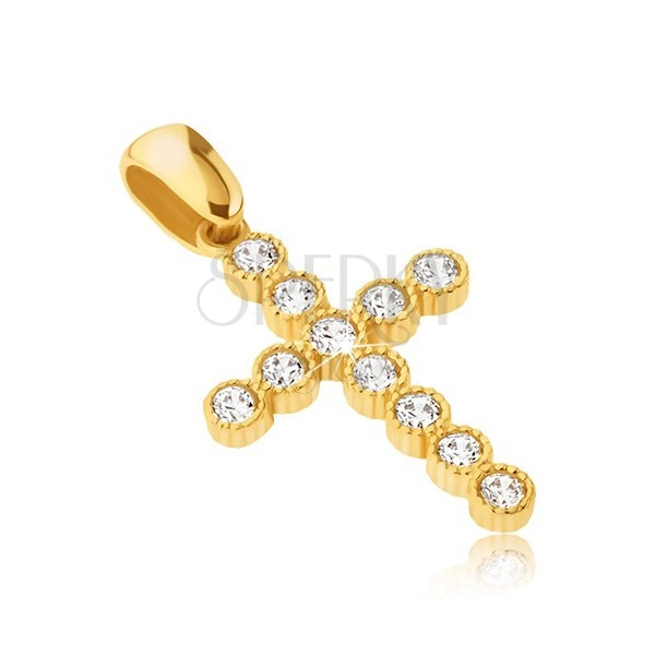 Pendant made of 14K gold - big cross with zircons in round mounts