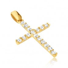 Pendant made of gold 14K - big cross with zircons and thin pins