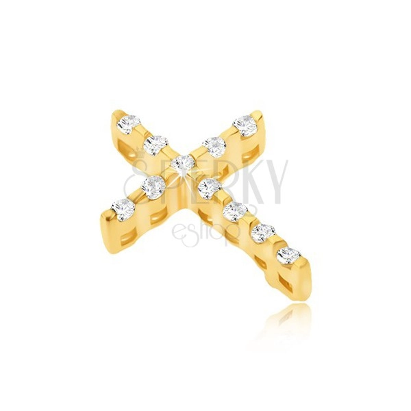 Gold 14K pendant - thin cross with zircons and hidden clasp