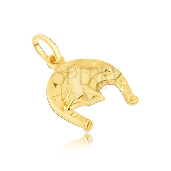 Pendant made of gold - horseshoe with squares and 3D horse head