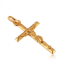 Gold 14K pendant - crucified Jesus on smooth cross