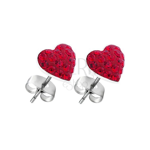 Earrings made of silver 925 - red zircon heart, stud closure