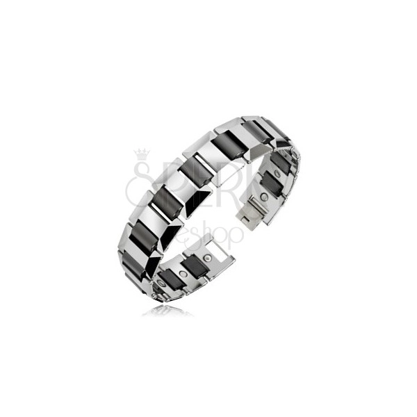 Wolfram magnetic bracelet, silver shade with black rollers