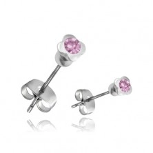 Steel earrings - shamrock with purple zircon