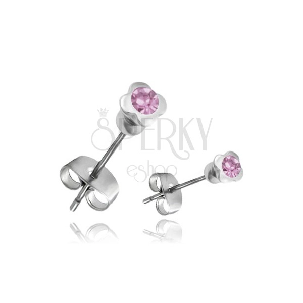 Steel earrings - shamrock with purple zircon