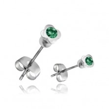 Steel earrings - shamrock with green zircon