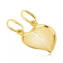 Pendant made of gold 14K for couples - shiny broken heart with distinct edge