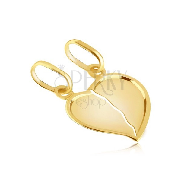 Pendant made of gold 14K for couples - shiny broken heart with distinct edge