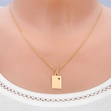 Gold 14K pendant - matt rectangle with heart cut-out