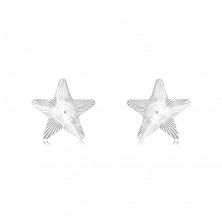 Earrings made of 14K gold - white star with engraved rays