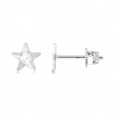 Earrings made of 14K gold - white star with engraved rays