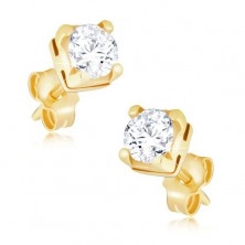 Gold earrings - round zircon in double square mount