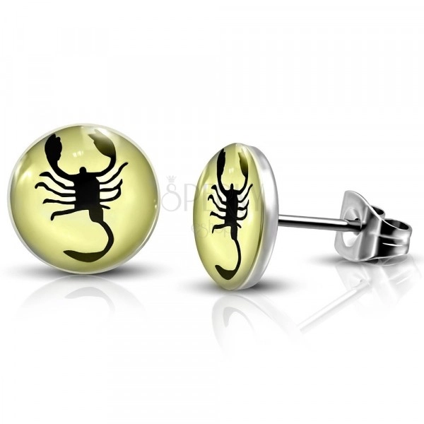 Stud earrings made of stainless steel - scorpion within circle