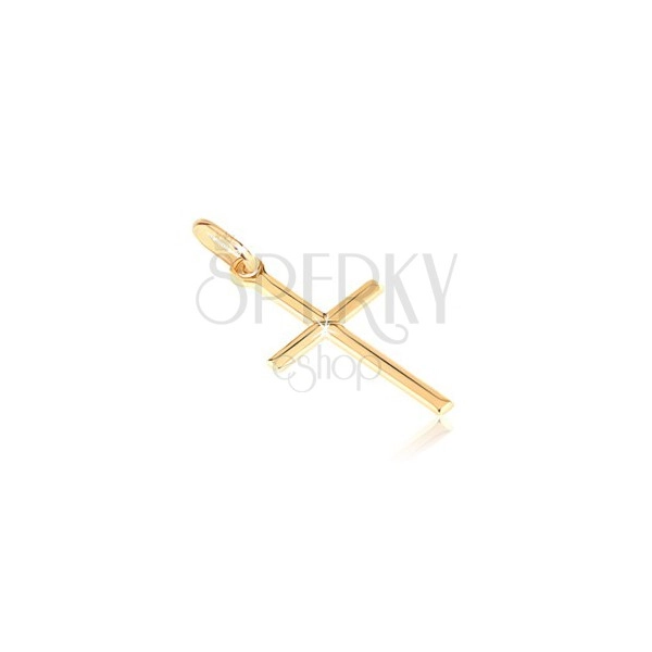 Gold 14K pendant - tiny glossy cross with engraved X