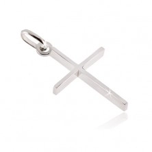 Pendant made of white gold - shiny narrow cross with high sides