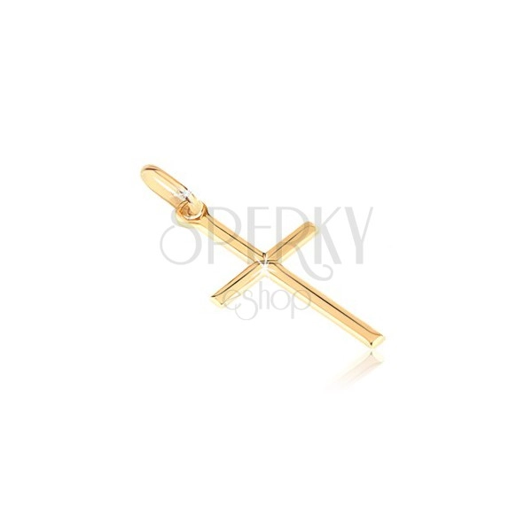 Gold pendant - small shiny cross with engraved X