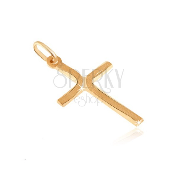 Pendant made of gold 14K - cross with flattened bars and matt curves