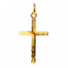 Pendant made of gold 14K - big Latin cross, radial nicks