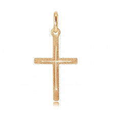 Pendant made of gold 14K - thin structured cross with nick in the centre