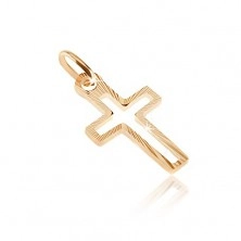 Gold pendant - outline of cross with shiny narrow straps
