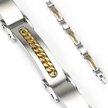 Steel bracelet with golden chain