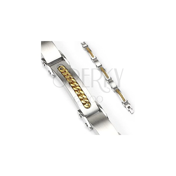 Steel bracelet with golden chain